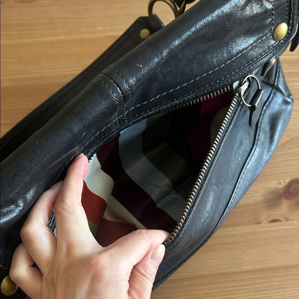 Black Leather Shoulder Bag with Gold Hardware - Picture 3 of 8